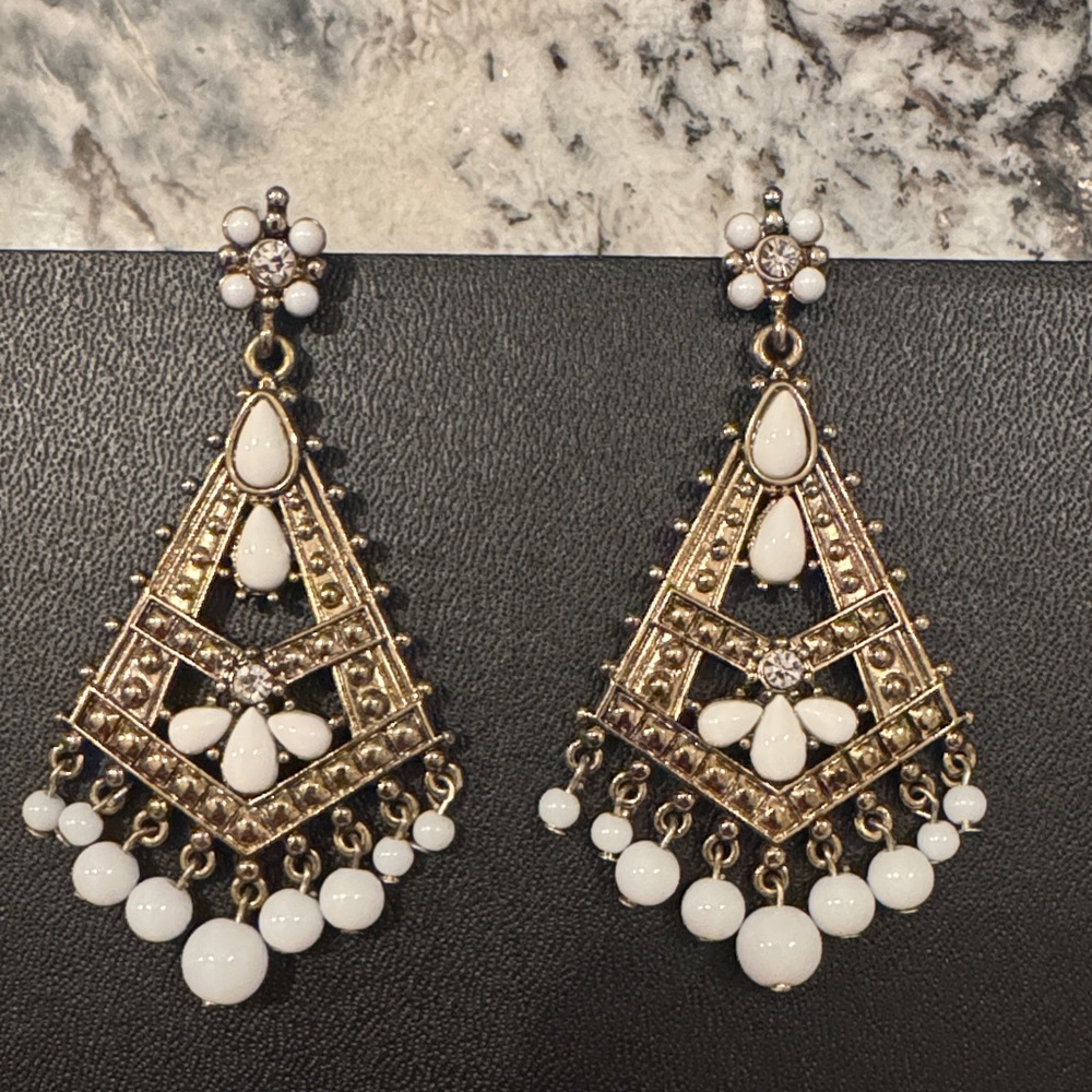 Elegant Gold and White Dangle Earrings